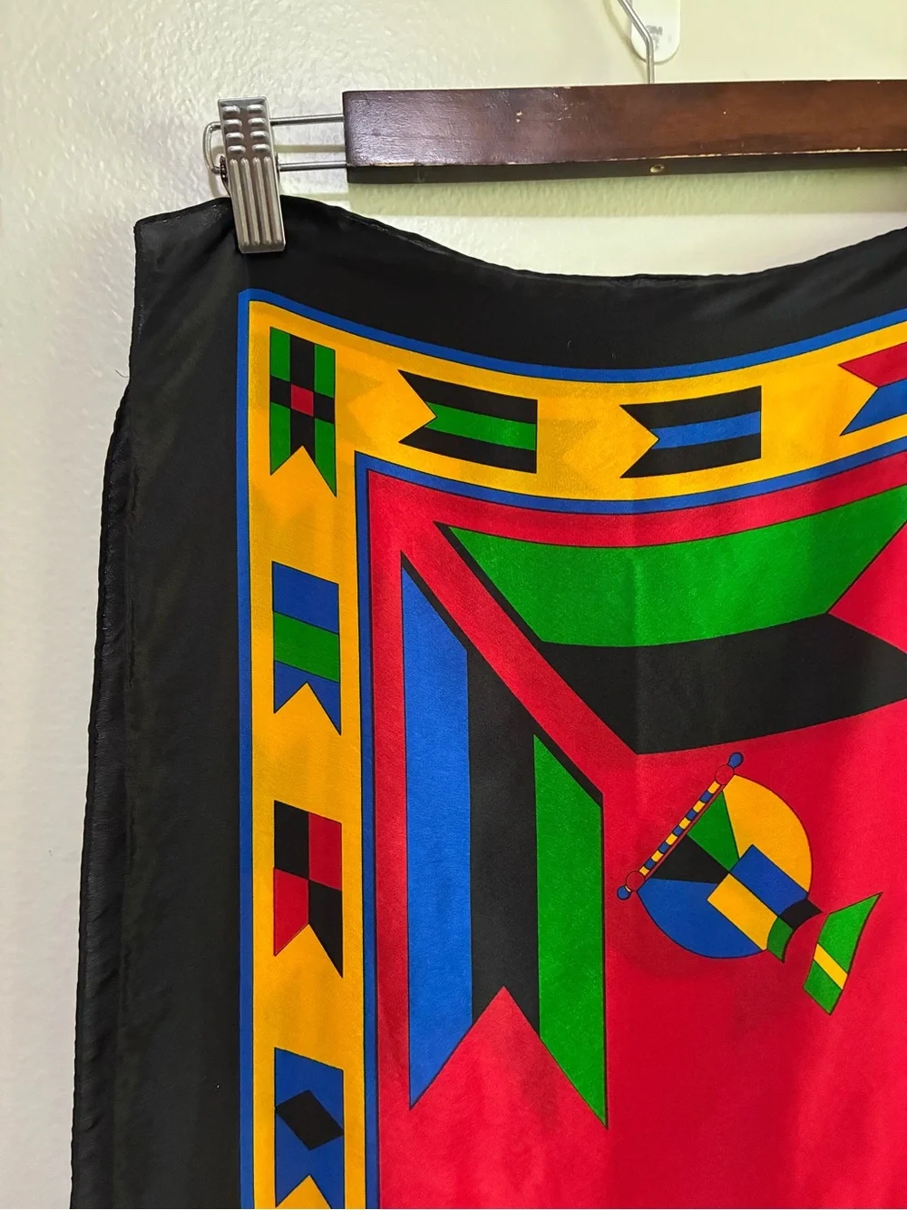 Liz Claiborne Vibrant Geometric Silk Scarf - Red, Green, Yellow, Blue, Black